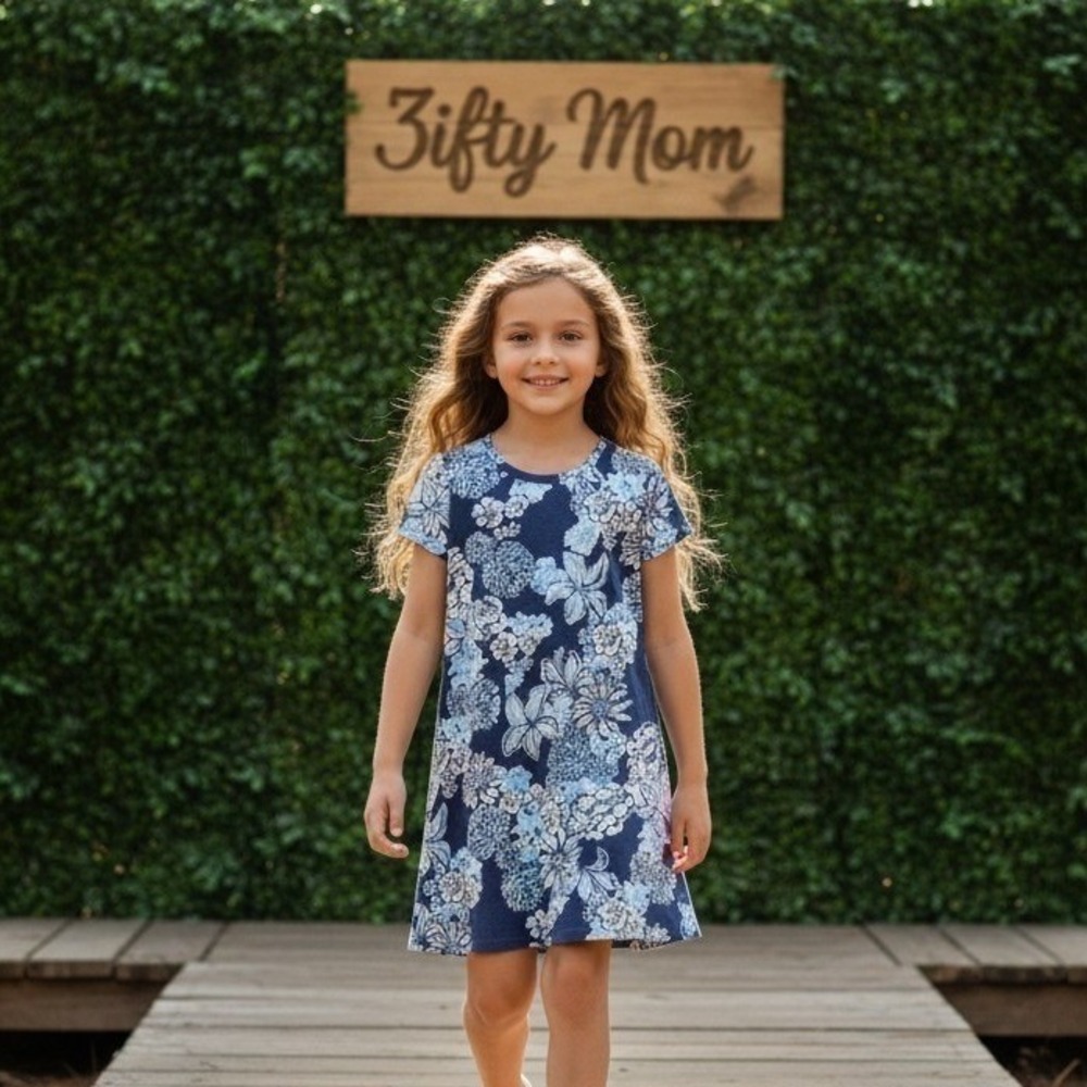 Lilly Pulitzer Girls Mini Cody Dress Blue White Floral Cotton Knit Size L 8-10